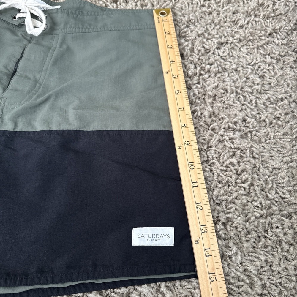 Saturdays Surf NYC Mens Colorblock Board Shorts Black Green Sz 28 Swim Trunks 5" - Picture 3 of 12
